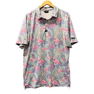 Bad Birdie Polo Shirt Mingos Flamingo Print Coastal Tropical Golf Mens XL